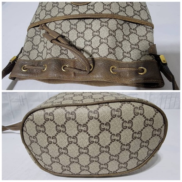 Authentic GUCCI Vintage GG Plus Shoulder Cross Drawstring Bag Beige/Brown - Picture 11 of 16
